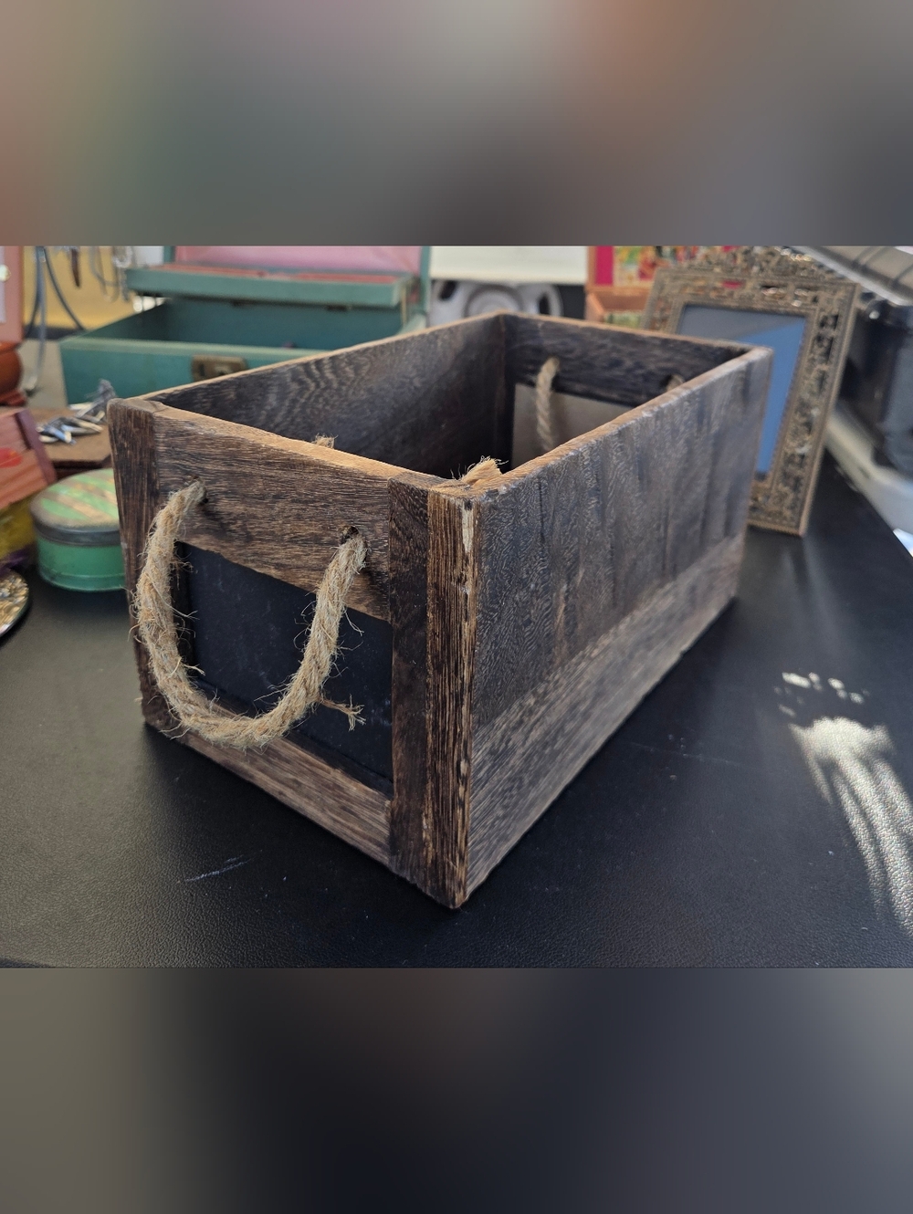 Rustic Brown Wooden Storage Crate with Rope Handles